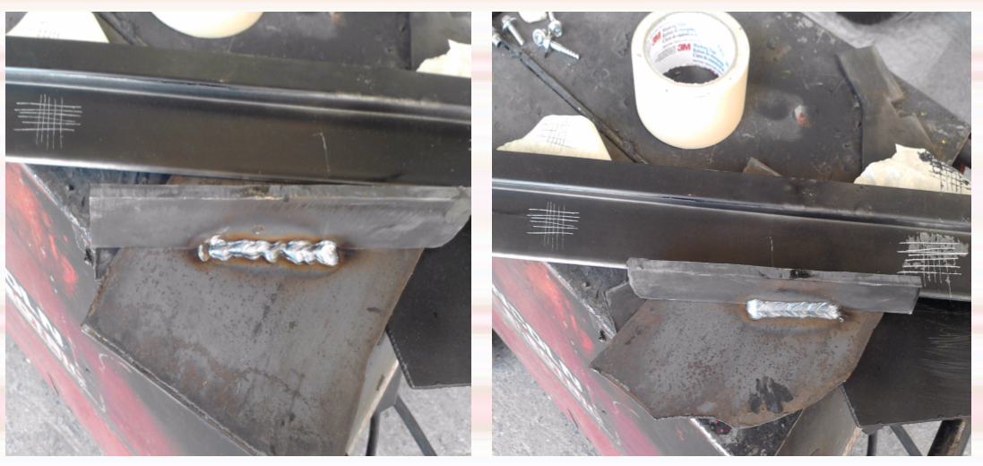 Two pictures showcasing a metal piece enhanced with an Anti-Splatter attachment.